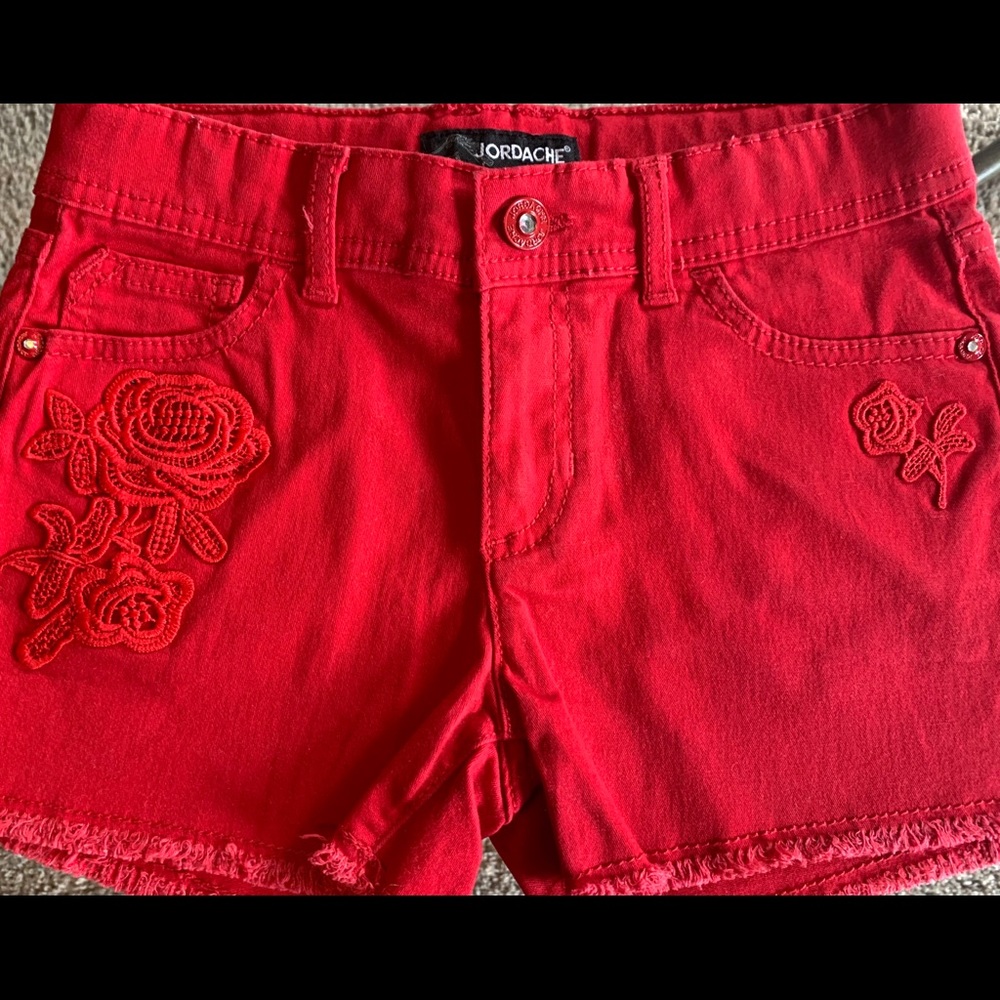 Red embroidered shorts